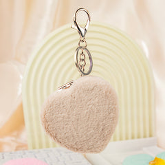 Heart-Shaped Plush Compact Mirror with Keychain - Cute Faux Fur Double-Sided Folding Travel Mirror - Soft Fluffy Pocket Bag Charm Vanity Mirror for Women, Girls, Teens & Students