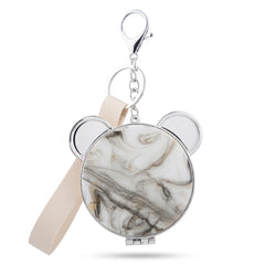 Bear Ear Marble Acetate Compact Mirror Keychain with Leather Strap, Double-Sided Folding Makeup Mirror with 95% High Reflectivity Lens, Cute Portable Purse Mirror for Women & Girls
