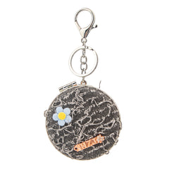 Denim Compact Mirror Keychain, Round Portable Makeup Mirror with Cute Flower Design, 95% High Clarity Folding Pocket Mirror for Women, Girls, Travel, Purse, Bag Charm(75*75mm)