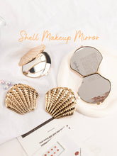 Vintage Seashell Metal Compact Mirror, 3D Scallop Shell Double-Sided Folding Pocket Mirror with HD Glass