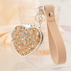 Rhinestone Heart Compact Mirror Keychain, Double-Sided Makeup Mirror for Women & Girls, Portable Travel Purse Mirror with Wrist Strap, 95% High Definition Reflection, Cute Gift for Daily Use & Party (62×64mm, 47g)