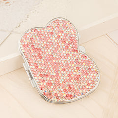 Sparkling Scalloped Heart Rhinestone Compact Mirror - Silver Electroplated Metal Double-Sided Folding Pocket Vanity Mirror with Crystal Rhinestones & HD Glass for Purse, Travel, Wedding Favors & Gifts 💖💎✨