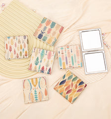 Boho Feather Square Compact Mirror 1X 2X Magnifying Portable Pocket Folding Dual Sided PU Leather Makeup Mirror for Purse