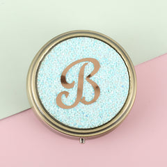 Personalized Initial Glitter Pill Case with Mirror, 3-Compartment Portable Pill Organizer, Eco-Friendly Pill Box with 95% High Reflectivity Mirror for Purse/Travel, Gift for Women & Daily Use