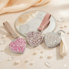 Rhinestone Heart Compact Mirror Keychain, Double-Sided Makeup Mirror for Women & Girls, Portable Travel Purse Mirror with Wrist Strap, 95% High Definition Reflection, Cute Gift for Daily Use & Party (62×64mm, 47g)