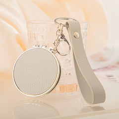 PU Leather Round Compact Mirror Keychain - Cute Shaped Double-Sided Folding Travel Mirror with Plastic Frame - Pocket Purse Charm Vanity Mirror with Wrist Lanyard for Women, Girls & Students🪞✨