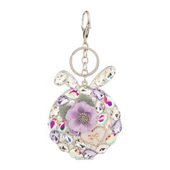 Rhinestone Bunny Compact Mirror Keychain, Flower Decor, Double-Sided Portable Folding Makeup Mirror, 95% High-Definition Reflection, for Girls, Travel, Daily Touch-Ups & Gifts