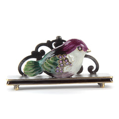 Purple and green bird alloy business card holder HQ390004 – front view