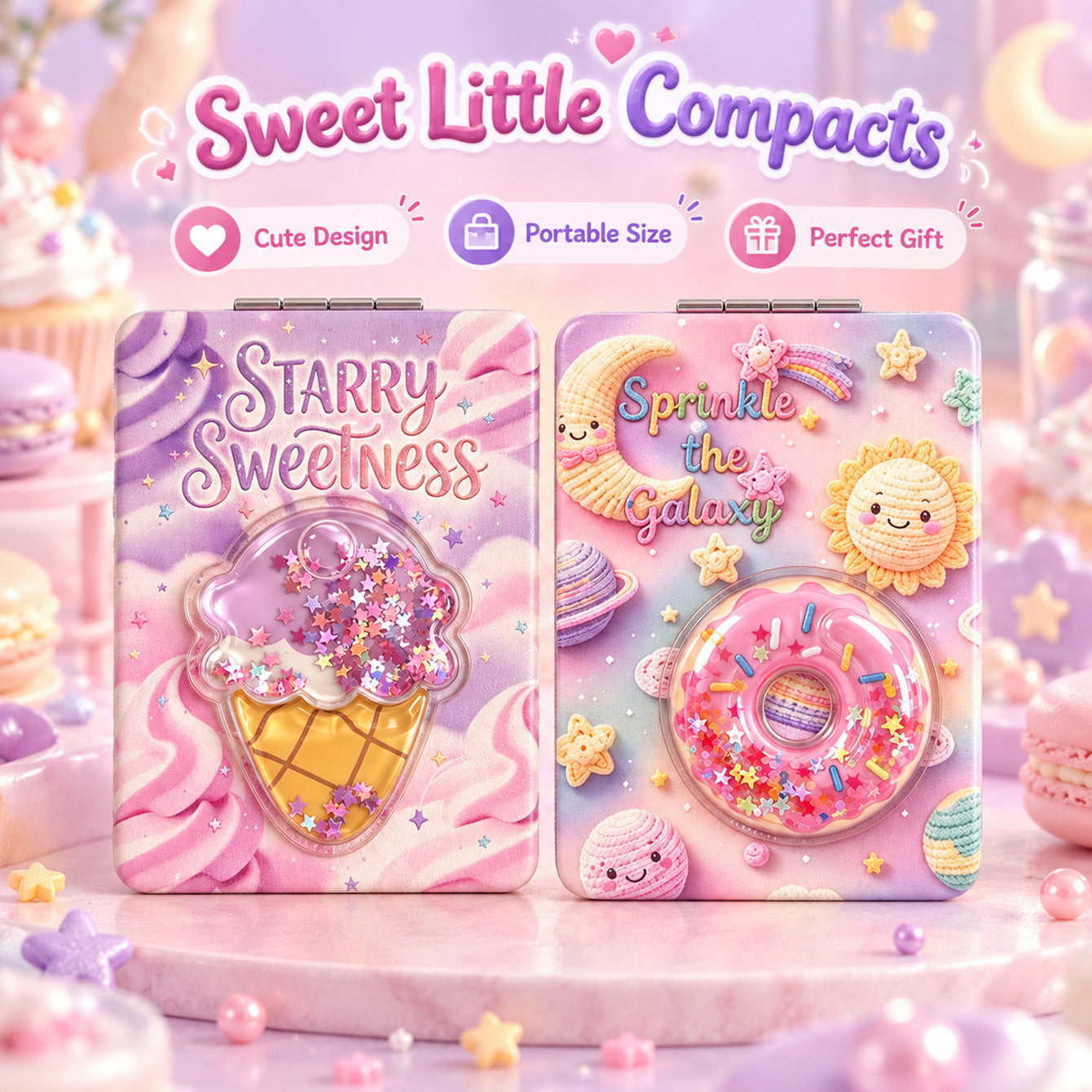 Sweet dessert liquid glitter quicksand rectangular compact mirror collection