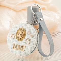 Cute Hello Kitty Tweed Compact Mirror, Portable Keychain Makeup Mirror with 95% High Reflectivity, Double-Sided Folding Pocket Mirror for Purse/Travel, Gift for Women & Girls