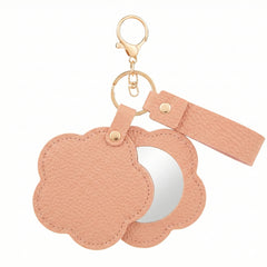 Litchi Grain PU Leather Flower-Shaped Compact Mirror Keychain - Multi-Color Cute HD Swivel Folding Travel Mirror