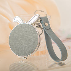 Rabbit-Ear Shaped PU Leather Compact Mirror Keychain - Cute Bunny Ears Double-Sided Folding Travel Mirror with Plastic Frame - Pocket Purse Charm Vanity Mirror with Wrist Lanyard for Women, Girls & Students 🐰✨
