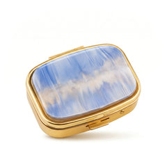 Acetate Rectangular Pill Box Organizer with Mirror - Luxury Tortoiseshell & Marble Travel Medication Case with Metal Frame - 2-Compartment Pocket Pill Planner for Women, Seniors & Travelers 💊🐚