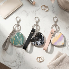 Heart Shape Compact Mirror Keychain with Acetate Acrylic Design, Double-Sided Folding Makeup Mirror with Plastic Frame & Glass Mirror, Portable Purse Mirror for Women Girls Travel Daily Use