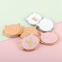 Cute Cat Ear Chunky Glitter Compact Mirror - Luxury Gold Electroplated Metal Double-Sided Folding Pocket Vanity Mirror with Sparkly Sequins & HD Glass for Purse, Travel, Girls & Gifts 🐱✨💖