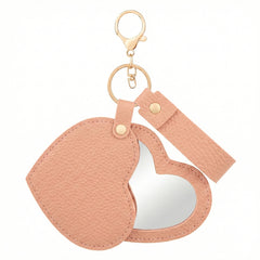 Litchi Grain PU Leather Heart-Shaped Compact Mirror Keychain - Multi-Color Cute HD Swivel Folding Double-Sided Travel Mirror