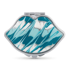 Lip-Shaped Compact Mirror with Acetate Acrylic Inlay, Double-Sided Glass Mirror, Premium Metal Frame Pocket Makeup Mirror for Women, Travel Beauty Mirror for Purse, Handbag & Daily Touch-Ups