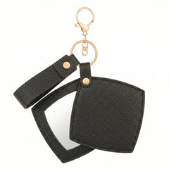 Litchi Grain PU Leather Rhombus-Shaped Compact Mirror Keychain - Multi-Color Cute HD Swivel Folding Double-Sided Travel Mirror