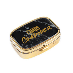 Marble Print Gold Plated Pill Box with Mirror, 2-Compartment Portable Pill Organizer, Eco-Friendly Pill Case with 95% High Reflectivity Mirror for Purse/Travel, Gift for Women & Daily Use