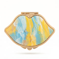 Lip-Shaped Compact Mirror with Acetate Acrylic Inlay, Double-Sided Glass Mirror, Premium Metal Frame Pocket Makeup Mirror for Women, Travel Beauty Mirror for Purse, Handbag & Daily Touch-Ups