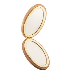 Oval Bamboo Compact Mirror, Gold Framed, 90×70mm Portable Folding Makeup Mirror, 95% High Clarity, Eco-Friendly Wooden Pocket Mirror for Women, Travel, Daily Use & Gift (66g)