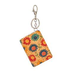 Natural Cork Keychain Compact Mirror Rectangle Floral Butterfly Printed Folding Pocket Mirror with PU Leather Strap Vanity