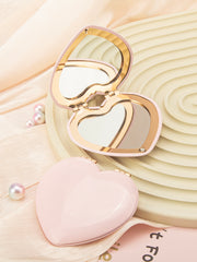 Personalized Heart Shaped Pink Aluminum Compact Mirror with Monogram Initial - Double Sided Folding Pocket Vanity Mirror with HD Glass & Optional Gift Box Package for Purse, Travel, Bridesmaids & Valentine's Day Gifts 💖🪞🎁✨