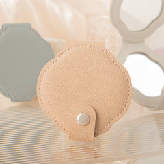 Flower Shaped Leather Compact Mirror, Double-Sided Folding Makeup Mirror with 95% High Reflectivity Lens, Portable Button-Snap Pocket Mirror for Purse/Travel, Elegant Gift for Women & Girls