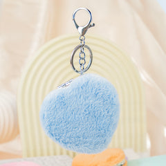 Heart-Shaped Plush Compact Mirror with Keychain - Cute Faux Fur Double-Sided Folding Travel Mirror - Soft Fluffy Pocket Bag Charm Vanity Mirror for Women, Girls, Teens & Students