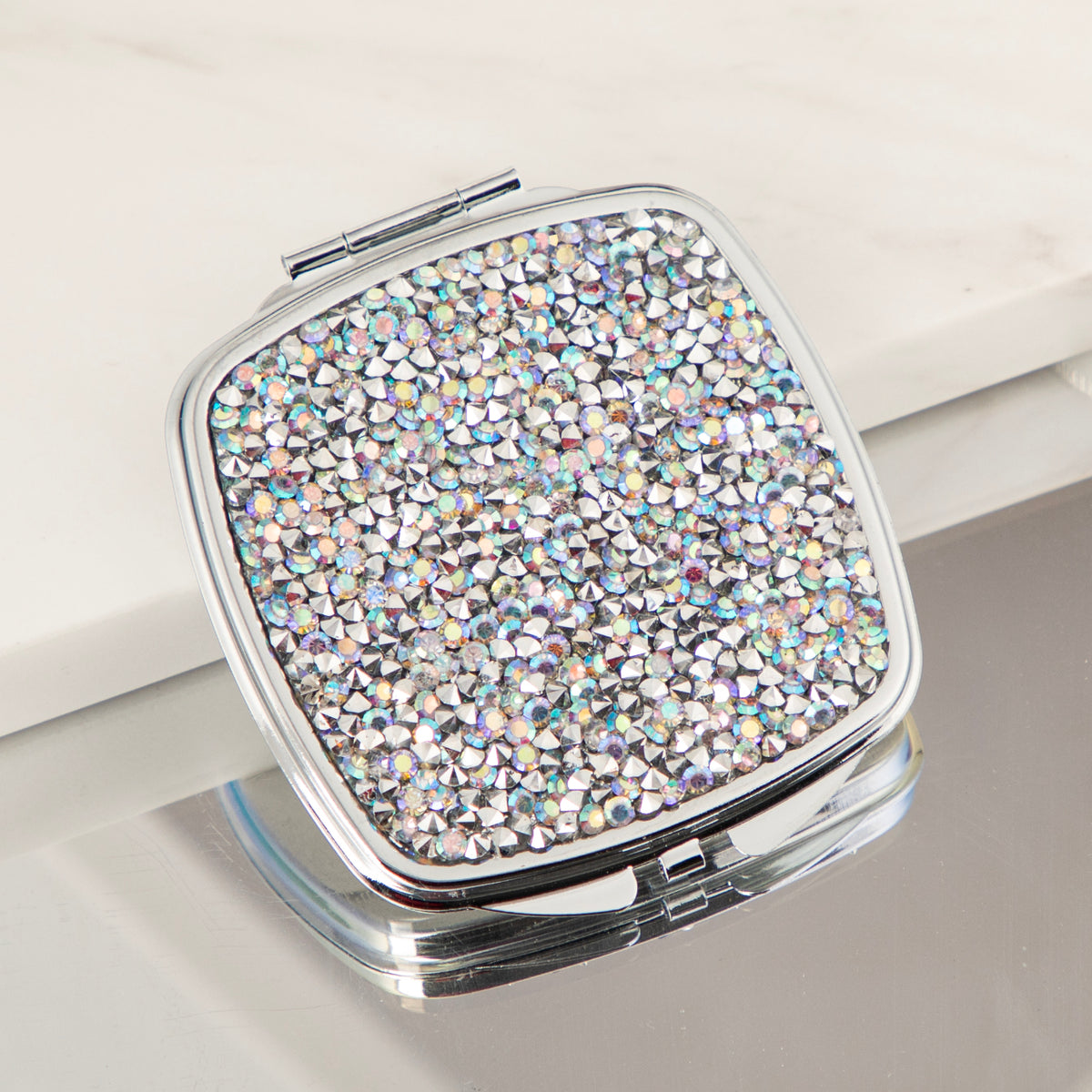 Luxury Rhinestone Compact Mirror, Double-Sided HD Makeup Mirror for Women Girls, Bling Portable Cosmetic Mirror for Purse Travel Party Wedding Touch-Ups