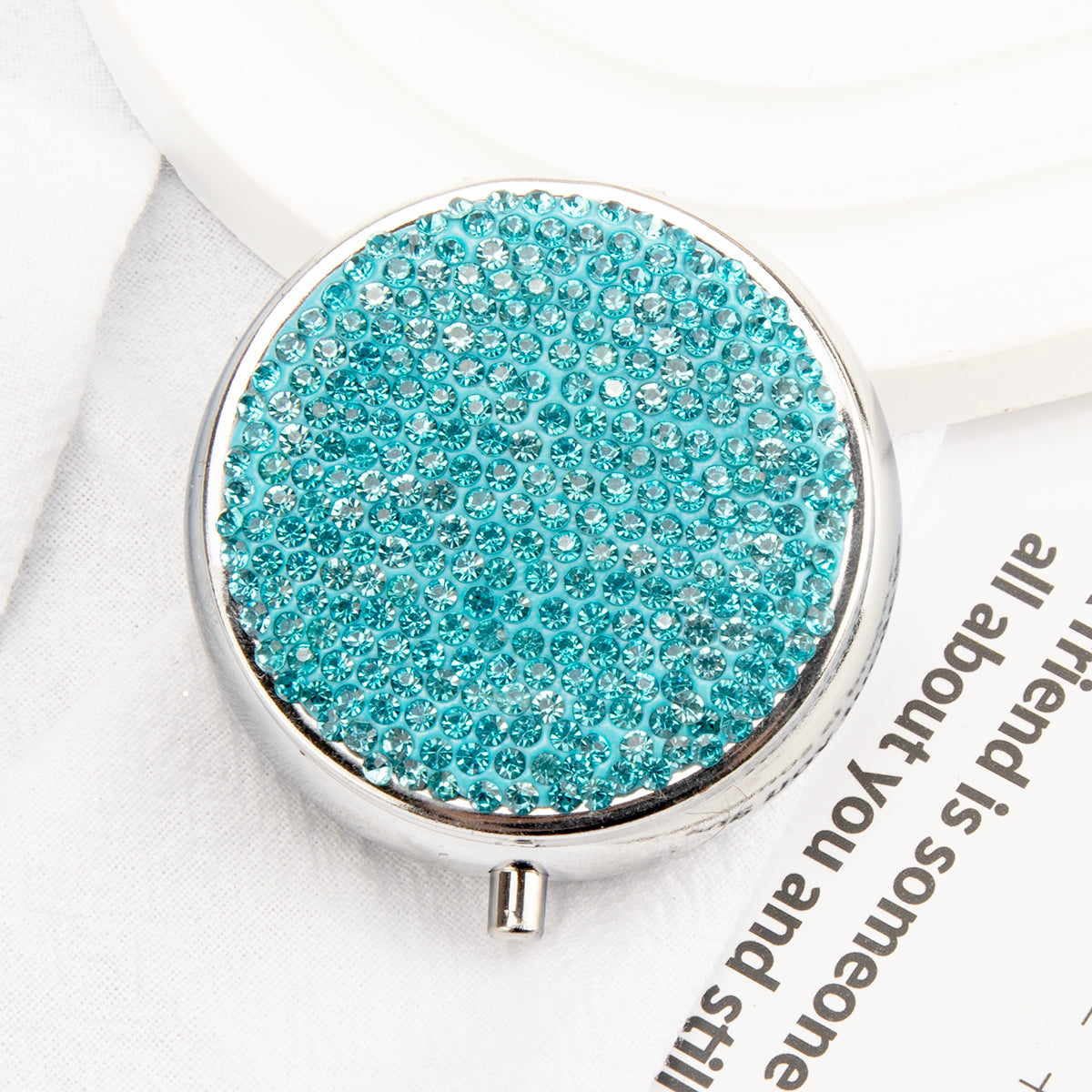 Blue rhinestone pill box wholesale product view