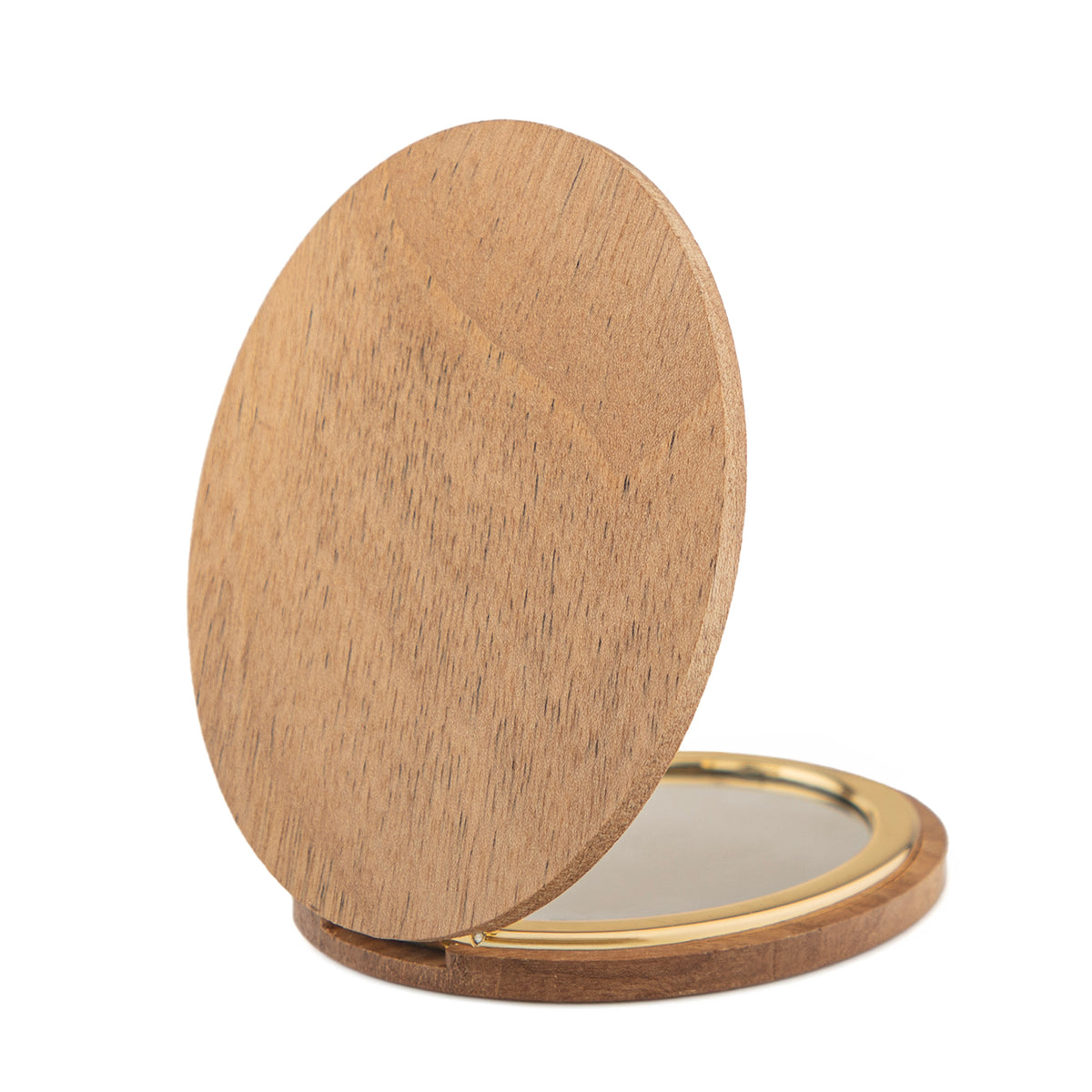 Oval Bamboo Compact Mirror, Gold Framed, 90×70mm Portable Folding Makeup Mirror, 95% High Clarity, Eco-Friendly Wooden Pocket Mirror for Women, Travel, Daily Use & Gift (66g)