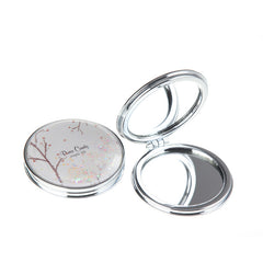 Sparkling Quicksand Liquid Printed Compact Mirror - Cute Round Silver Plastic Frame Double-Sided Folding Pocket Vanity Mirror with Floating Glitter & HD Glass for Purse, Travel & Gifts ✨⏳🪞