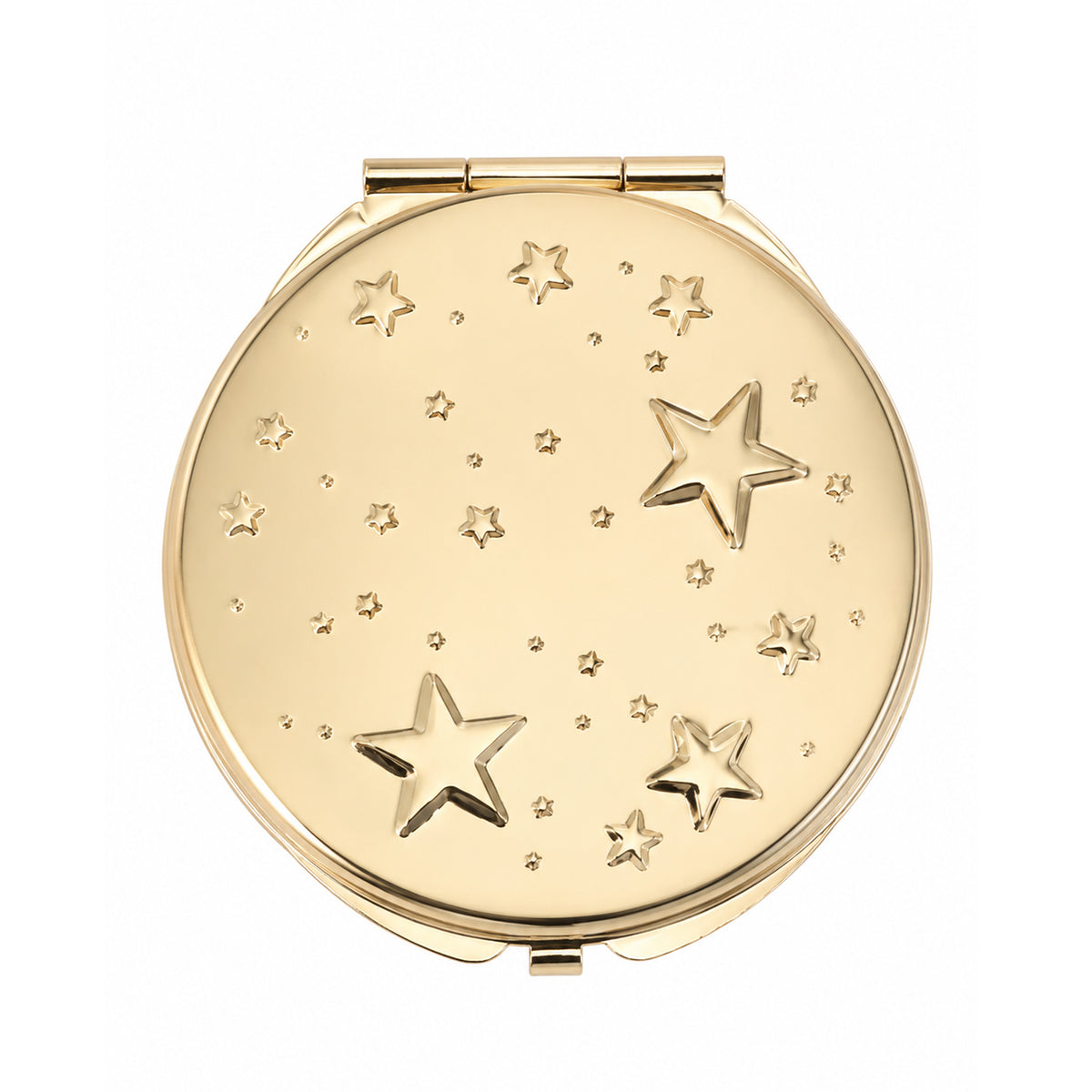 3D Stamped Star Embossed Metal Compact Mirror - Round Electroplated Double-Sided Folding Pocket Mirror with HD Glass for Purse, Travel, Stargazers & Gifts⭐🪞✨