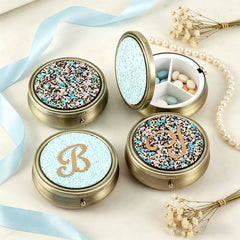 Personalized Initial Glitter Pill Case with Mirror, 3-Compartment Portable Pill Organizer, Eco-Friendly Pill Box with 95% High Reflectivity Mirror for Purse/Travel, Gift for Women & Daily Use