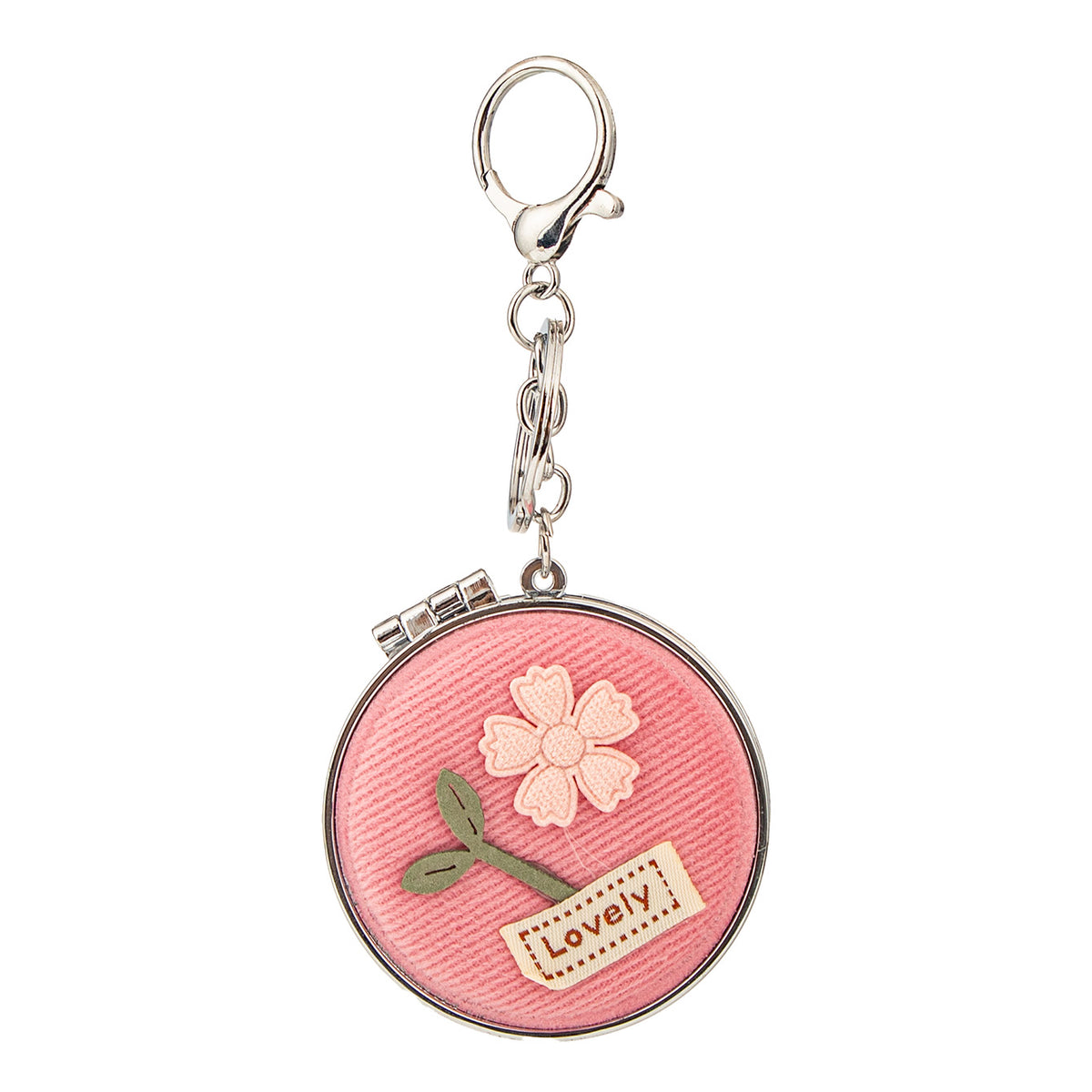 Fabric Round Compact Mirror with Lanyard - Cute 3D Flower & "Lovely" Patch Double-Sided Folding Travel Mirror - Soft Pocket Bag Charm Vanity Mirror for Women, Girls & Students 🌸✨