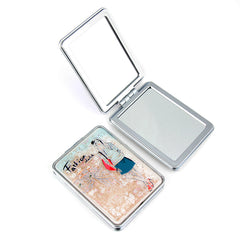 Rectangle Quicksand Compact Mirror Liquid Glitter Folding Pocket Mirror Silver Plated Dual Sided Makeup Vanity Fashion Girl Mirror
