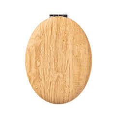 Oval Wood Grain PU Leather Compact Mirror - Luxury Electroplated Metal Double-Sided Folding Pocket Vanity Mirror with Custom Logo Surface & HD Glass for Purse, Travel & Gifts