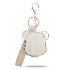 Cute Dog Head Pearl Swirl Acetate Compact Mirror Keychain with Leather Wrist Strap, Double-Sided Folding Makeup Mirror with 95% High Reflectivity Lens, Portable Pocket Mirror for Purse & Travel, Sweet Gift for Women & Teen Girls