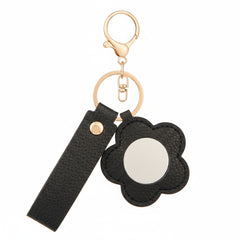 Litchi Grain PU Leather Small Flower-Shaped Compact Mirror Keychain - Multi-Color Cute HD Swivel Folding Double-Sided Travel Mirror