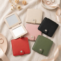 PU Leather Square Compact Mirror with Snap Button Closure - Multi-Color Cute HD Double-Sided Folding Travel Mirror