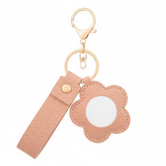Litchi Grain PU Leather Small Flower-Shaped Compact Mirror Keychain - Multi-Color Cute HD Swivel Folding Double-Sided Travel Mirror
