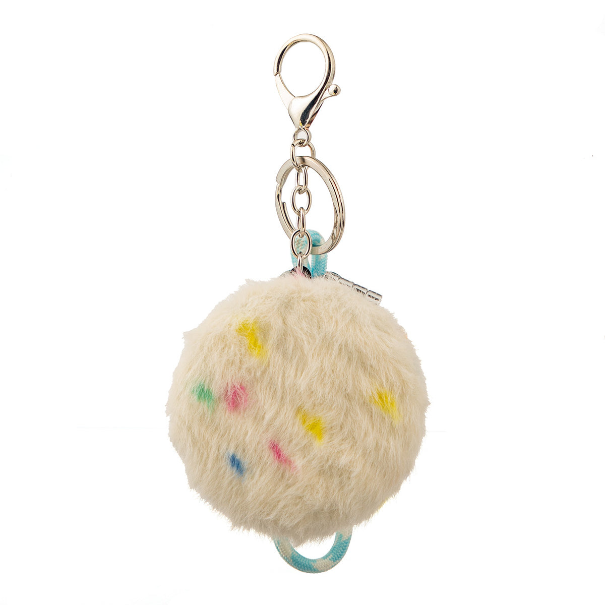Round Plush Compact Mirror with Lanyard - Cute Colorful Sprinkles Faux Fur Folding Travel Mirror