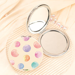 Abstract Polka Dot Compact Mirror Round PU Leather Folding Pocket Mirror Slim Iron Frame Dual Sided Glass Makeup Vanity