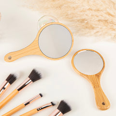 Natural Bamboo Handheld Makeup Mirror 1X Magnification High Reflectivity Portable Cosmetic Hand Vanity Mirror