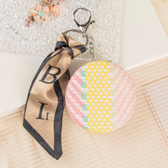 Boho Fabric-Wrapped Compact Mirror with Silk Scarf Keychain – Portable Dual-Sided Folding Travel Mirror – High-Definition Bag Charm Makeup Mirror for Women & Girls, Perfect for Handbags, Backpacks & Keys 🌸✨