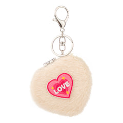 Heart Plush Compact Mirror Keychain - Cute Embroidered Tulip Flower Faux Fur Folding Travel Mirror - Soft Fluffy Pocket Bag Charm Vanity Mirror for Women, Girls & Students 💖🌷