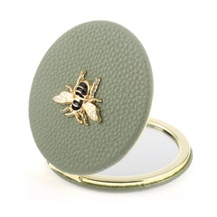 Leather Compact Mirror with Bee Design, Double-Sided Folding Makeup Mirror, Portable Pocket Mirror for Purse Travel, Gift for Women Girls