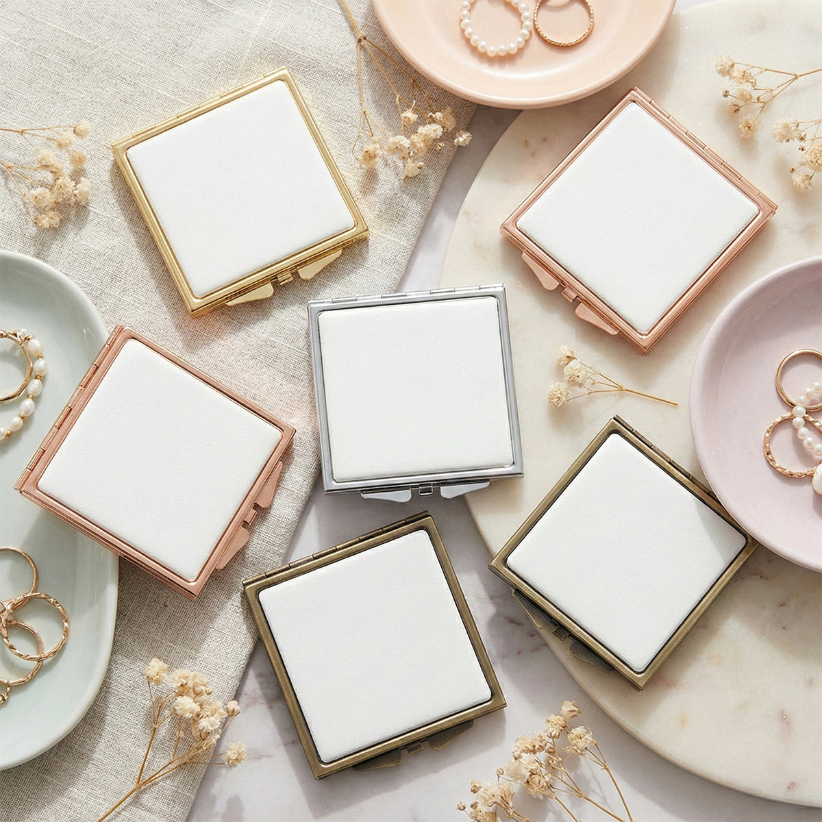 Square Sublimation Compact Mirror Blanks Bulk - Classic Metal Folding Double-Sided Pocket Mirror with Aluminum Inserts for DIY Heat Transfer Printing🪞🔥