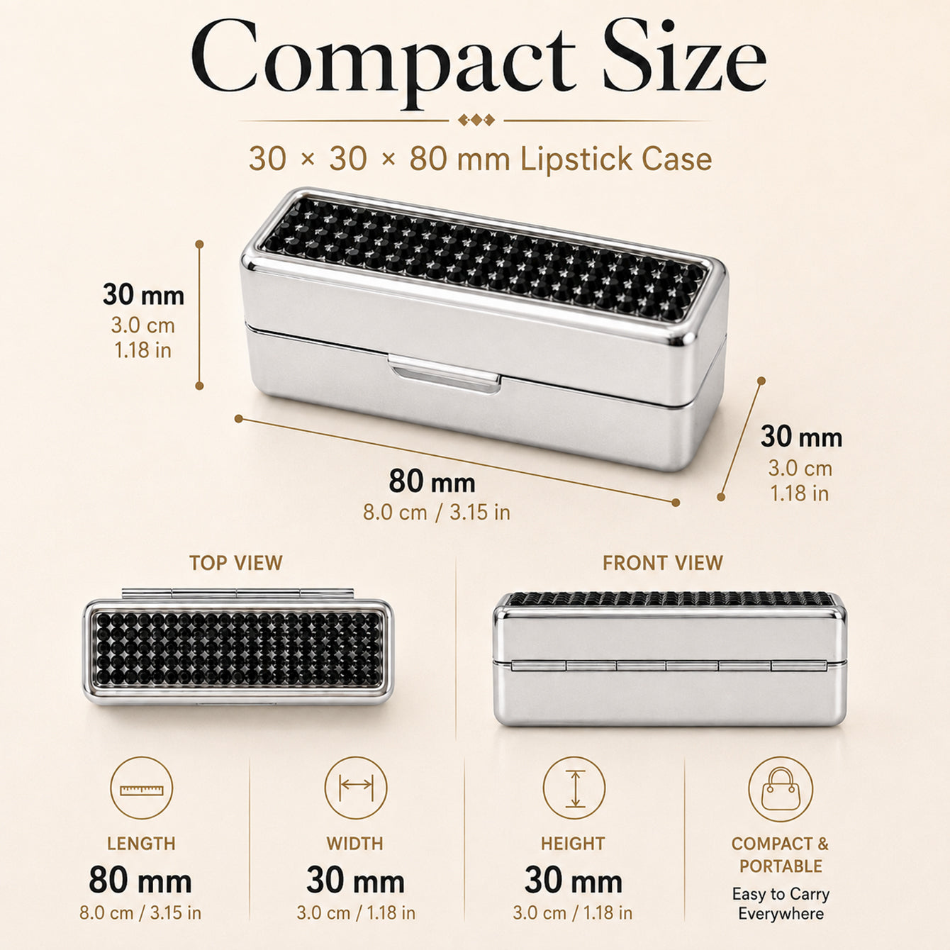 30 x 30 x 80 mm rhinestone lipstick case dimensions in mm cm and inches